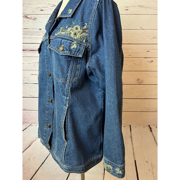 Denim & Co Jean Jacket Plus size 1X Trucker Coat Bling Cotton Y2K 90s - Picture 5 of 9